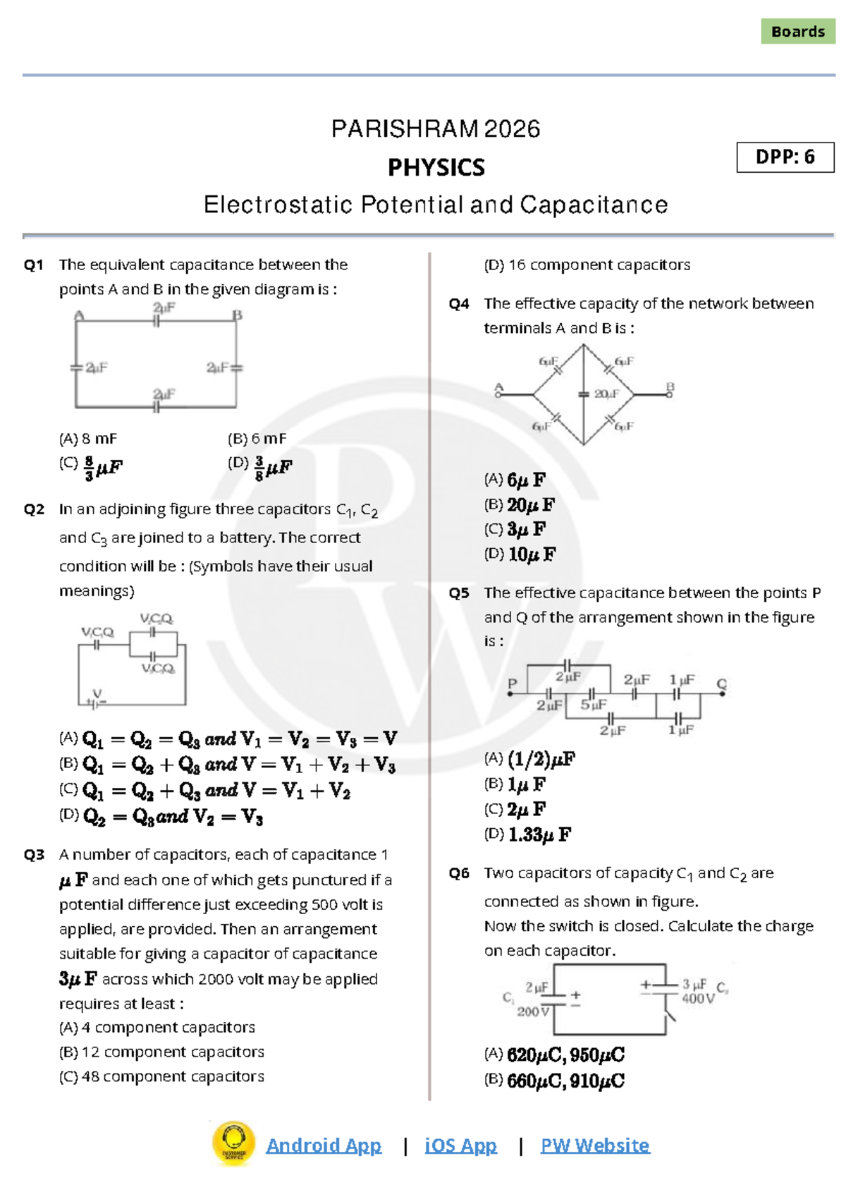 Electrostatic Potential and Capacitance DPP 06 - PHYSICS 2026 - Studocu
