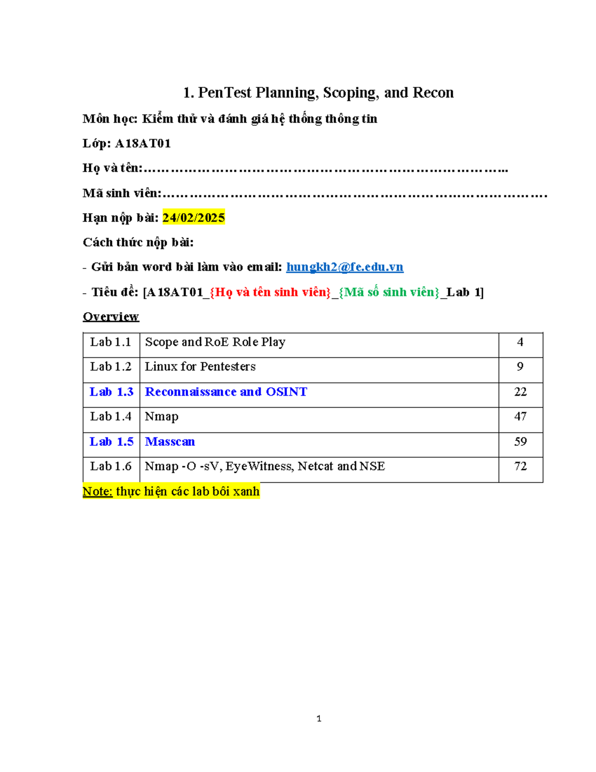 1. Pen Test Planning, Scoping, and Recon Worksheet v1 - 1. PenTest ...