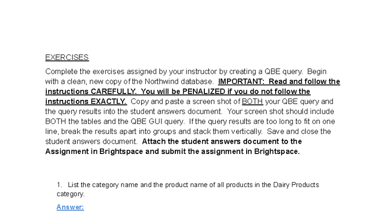 QBE Query Exercises for Northwind Database (Random 1) - Studocu