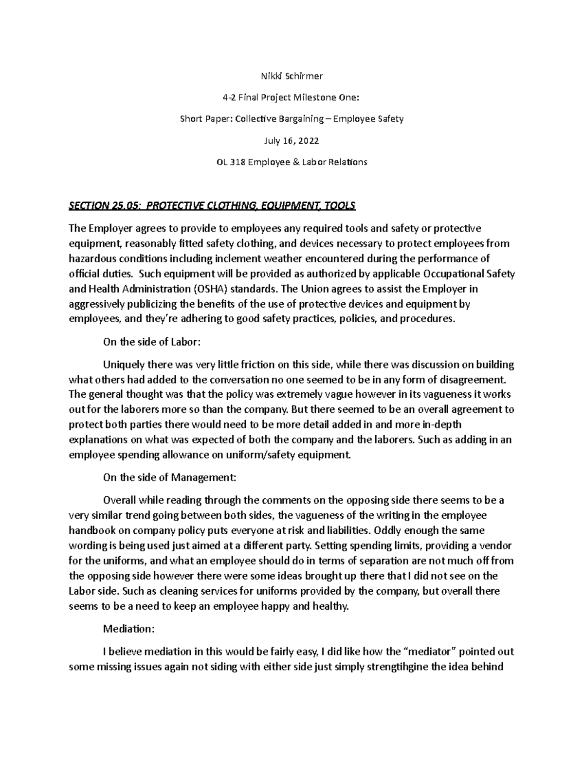 OL-318 4-2 Final Project Milestone: Collective Bargaining & Safety ...