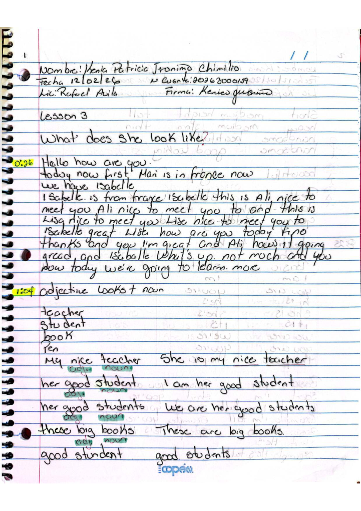 U1T3a10: Lesson 3 - Describing People and Adjectives - Studocu