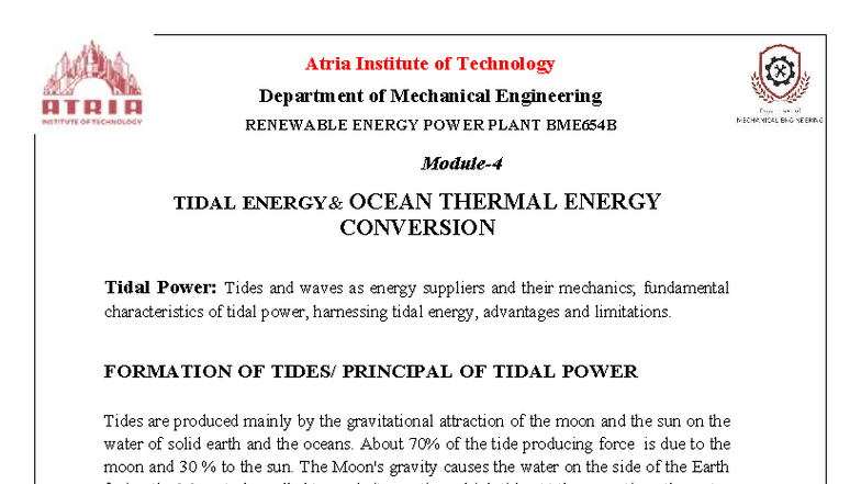 BME654B Renewable Energy Power Plant: Tidal and Ocean Thermal Energy ...