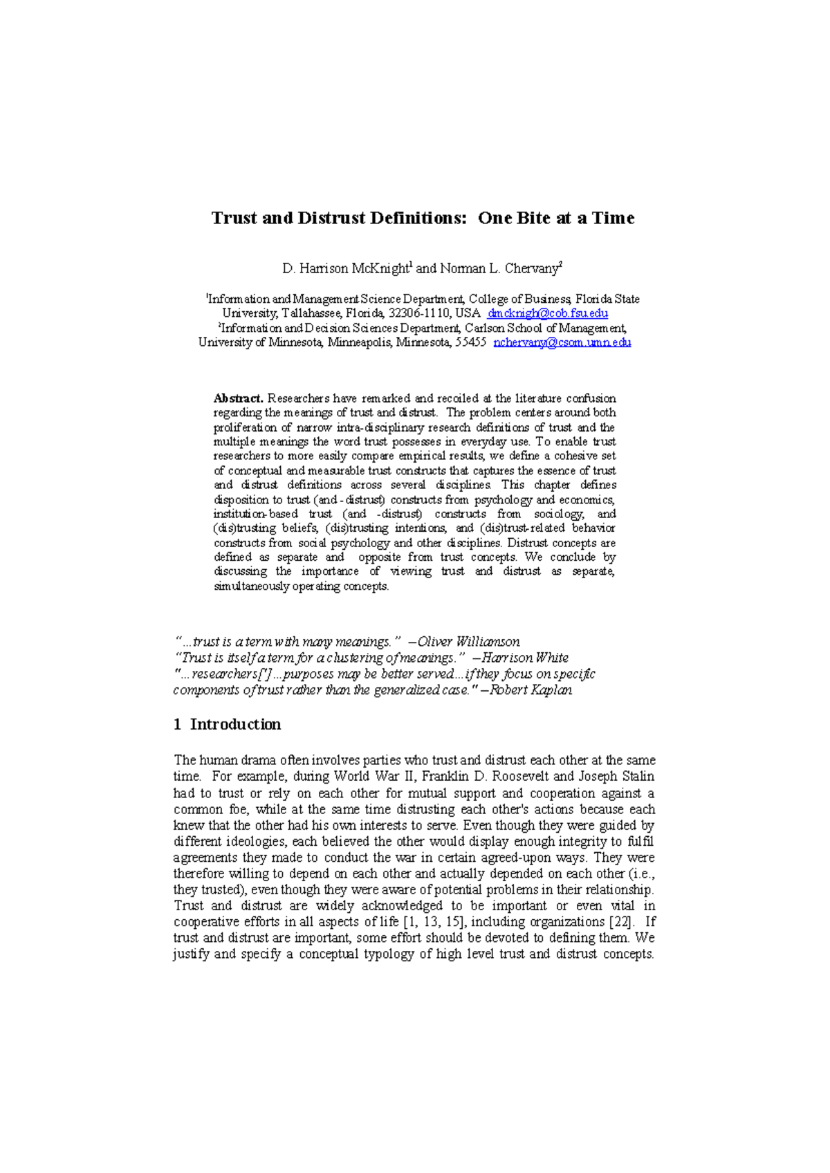 The Meaningsof Trustand Distrust 4 - Trust and Distrust Definitions ...