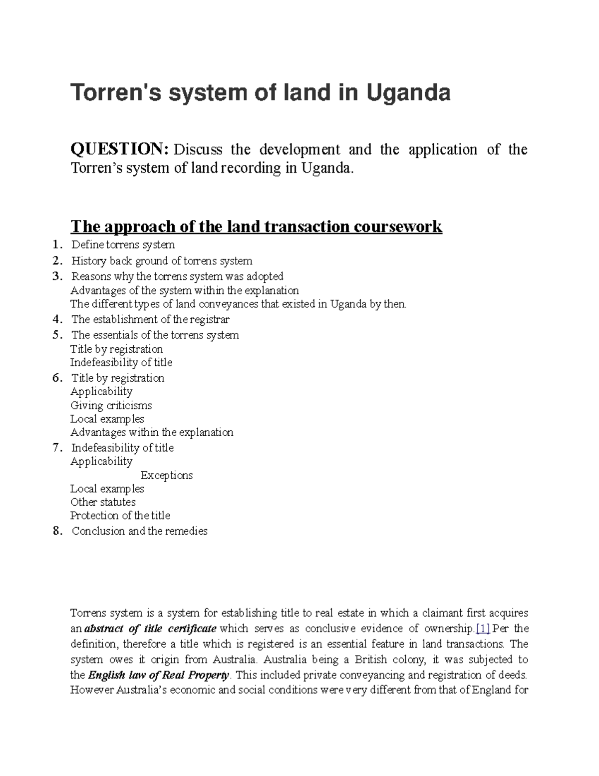Uganda's Torrens System of Land Registration: Development & Application ...