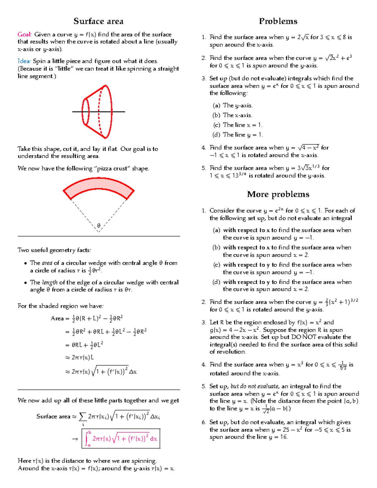 04 guide - Notes for Exam 1 - Surface area Goal:Given a curvey=f(x)find ...
