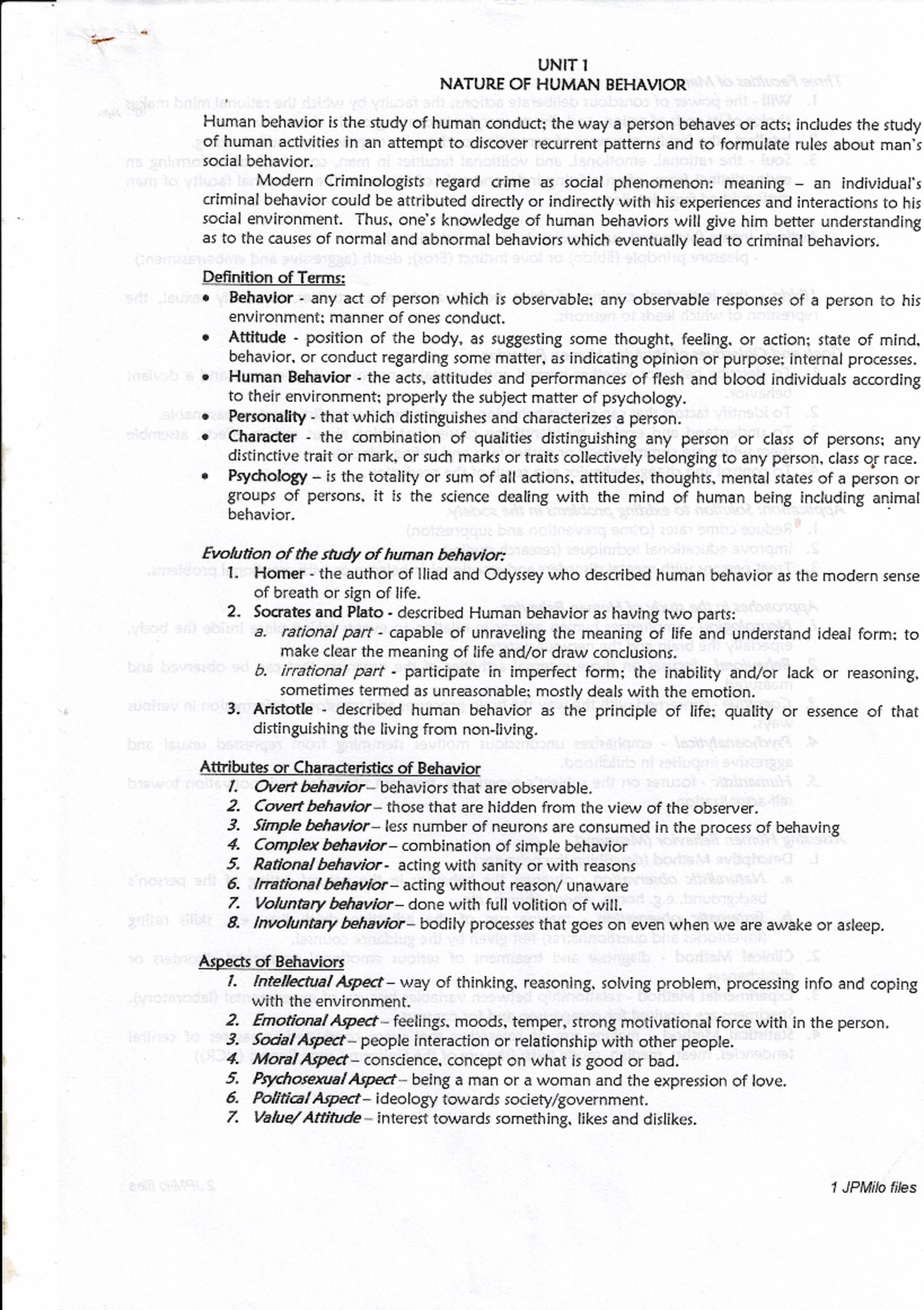 Learning material in Human Behavior - UNIT 1 NATURE OF HUMAN BEHAVIOR ...