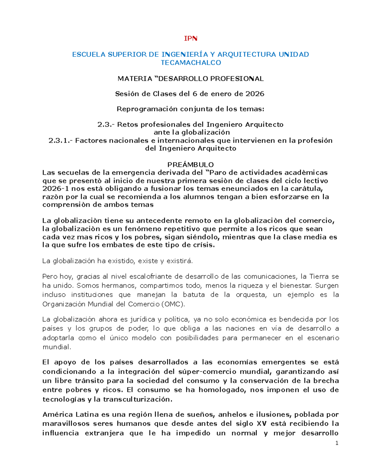 DP 6 de Enero 2026: Retos y Factores de la Globalización en Ingeniería ...