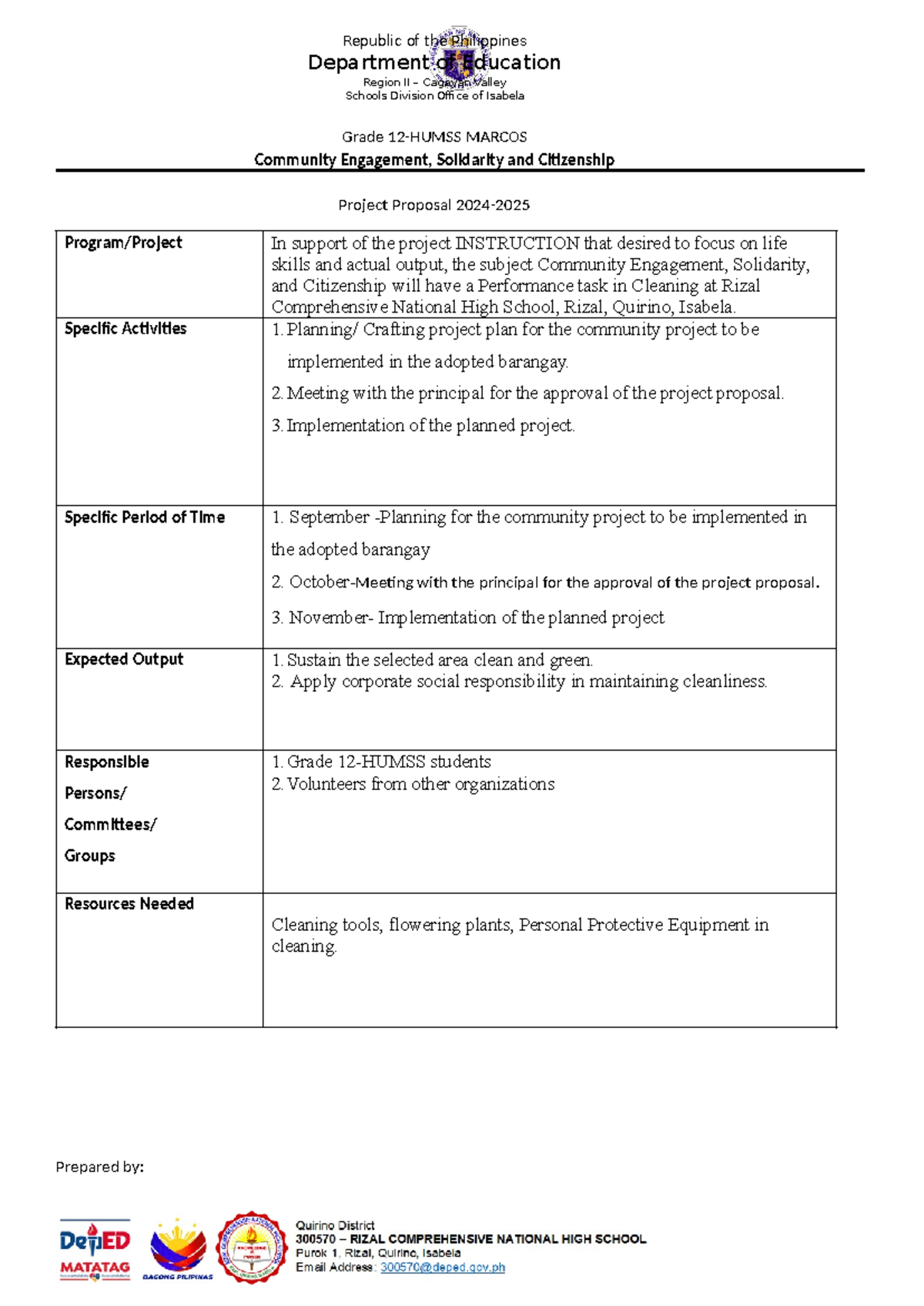 Project Proposal - Republic of the Philippines Department of Education ...