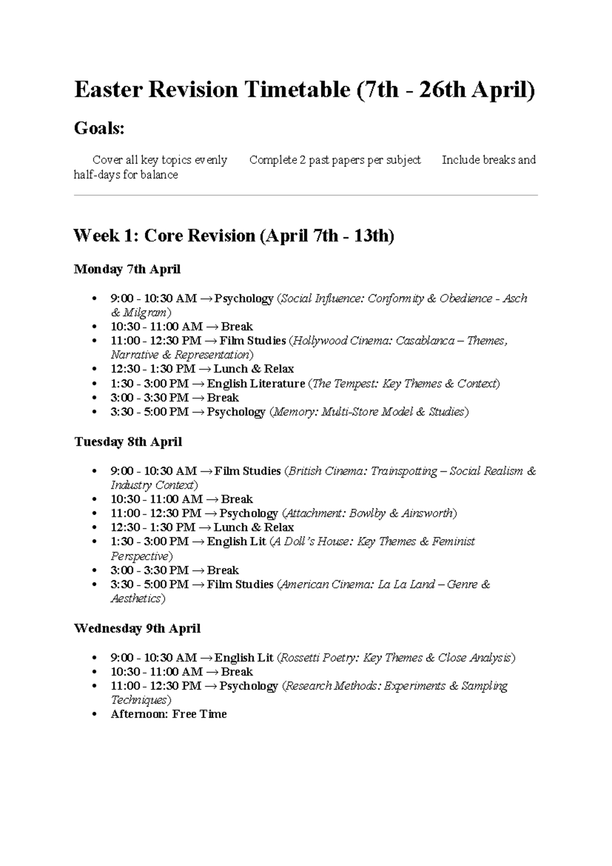 Easter Revision - This please - Easter Revision Timetable (7th - 26th ...