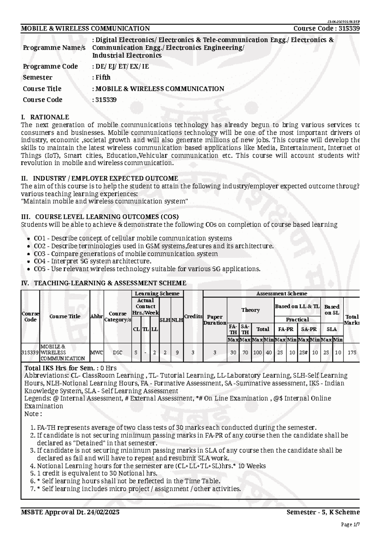 315339 - Mobile & Wireless Communication Course Overview and Learning ...