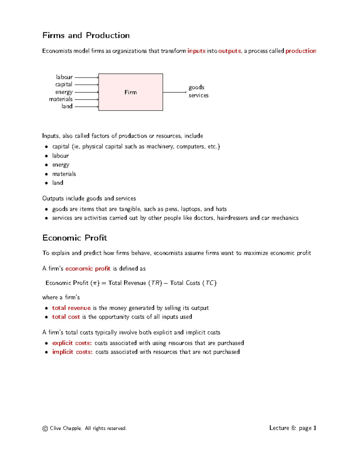 Inputs and costs - notes - Firms and Production Economists model firms ...