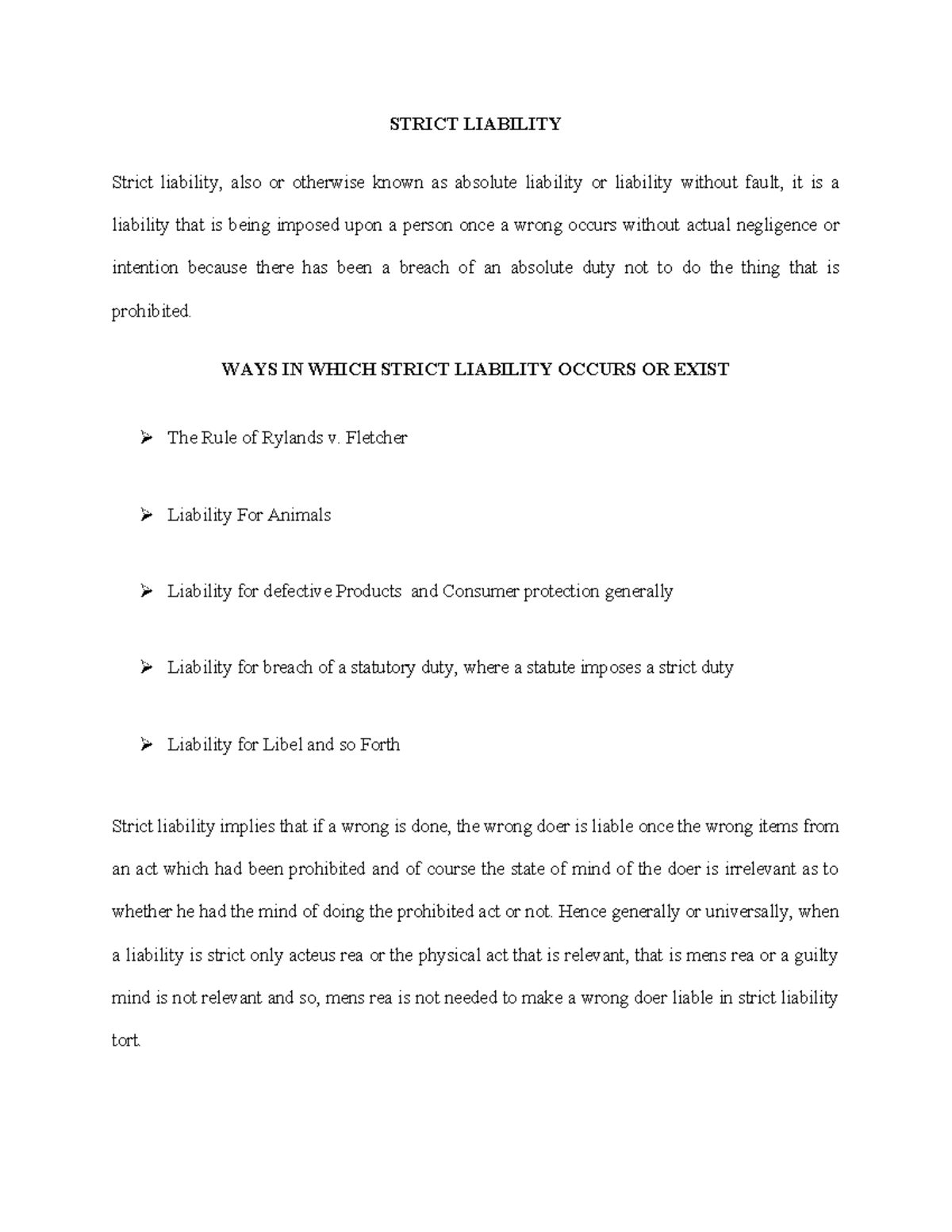 Strict Liability in Tort Law: Analyzing Rylands v. Fletcher - Studocu
