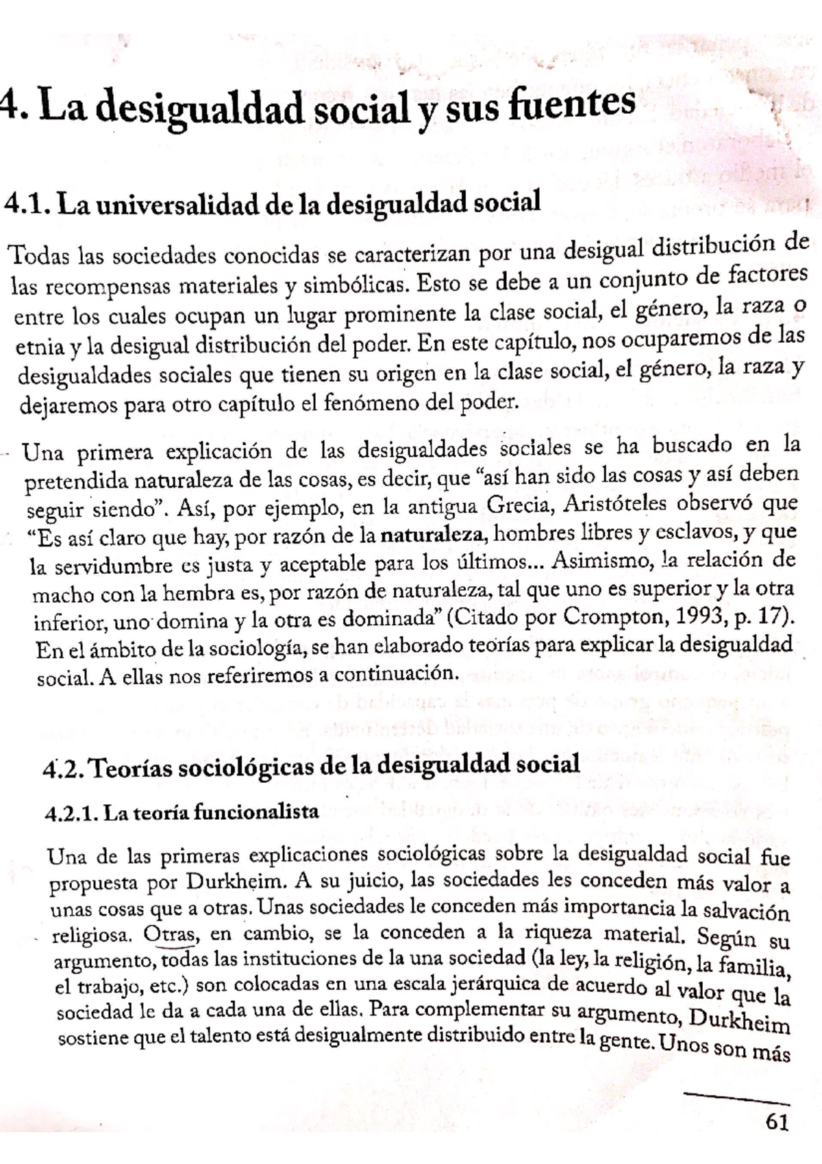 # 4.-A.-La desigualdad social y sus fuentes - Pa - Sociología U - Studocu