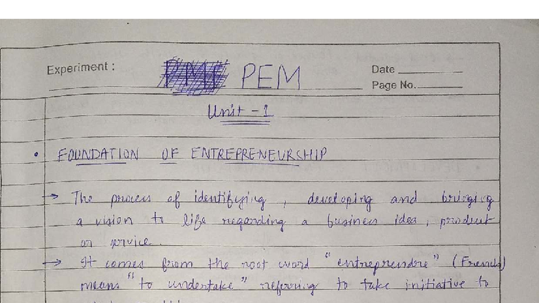 PEM U1: Foundations of Entrepreneurship and Its Importance - Studocu