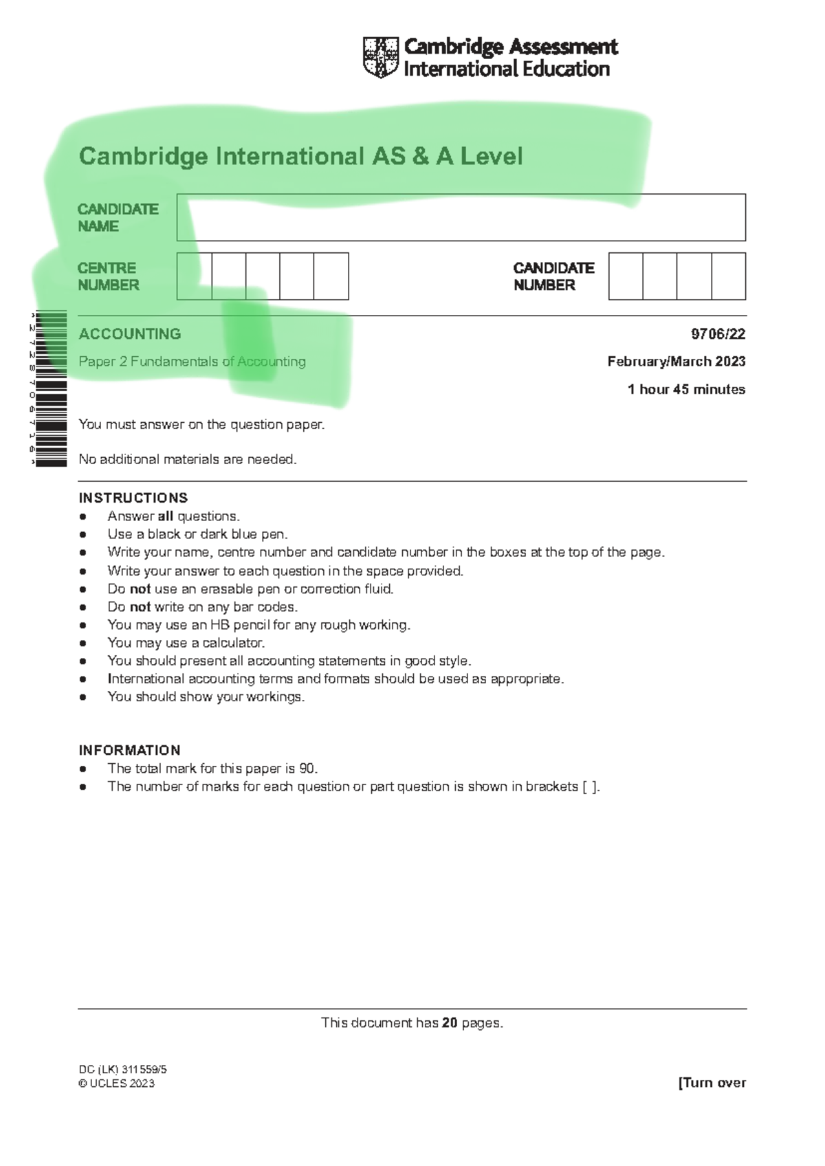 Cambridge International AS A Level 2 7 2 8 7 0 6 7 1 6 ACCOUNTING 2023 ...