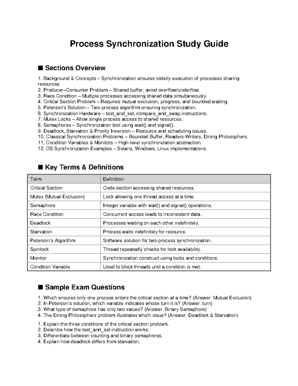 Process Synchronization Study Guide: Key Concepts & Exam Prep - Studocu