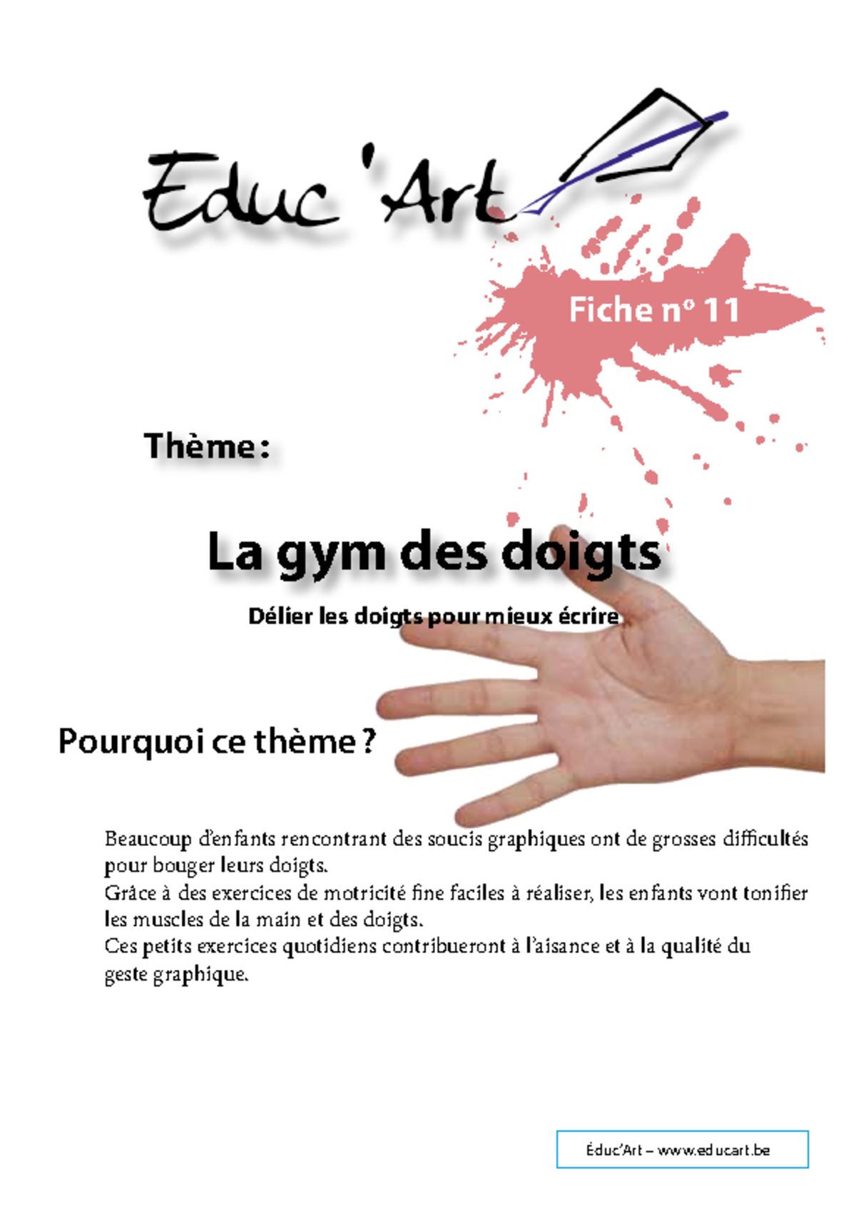 Fiche 11 - La gym des doigts : Exercices de motricité fine pour enfants ...