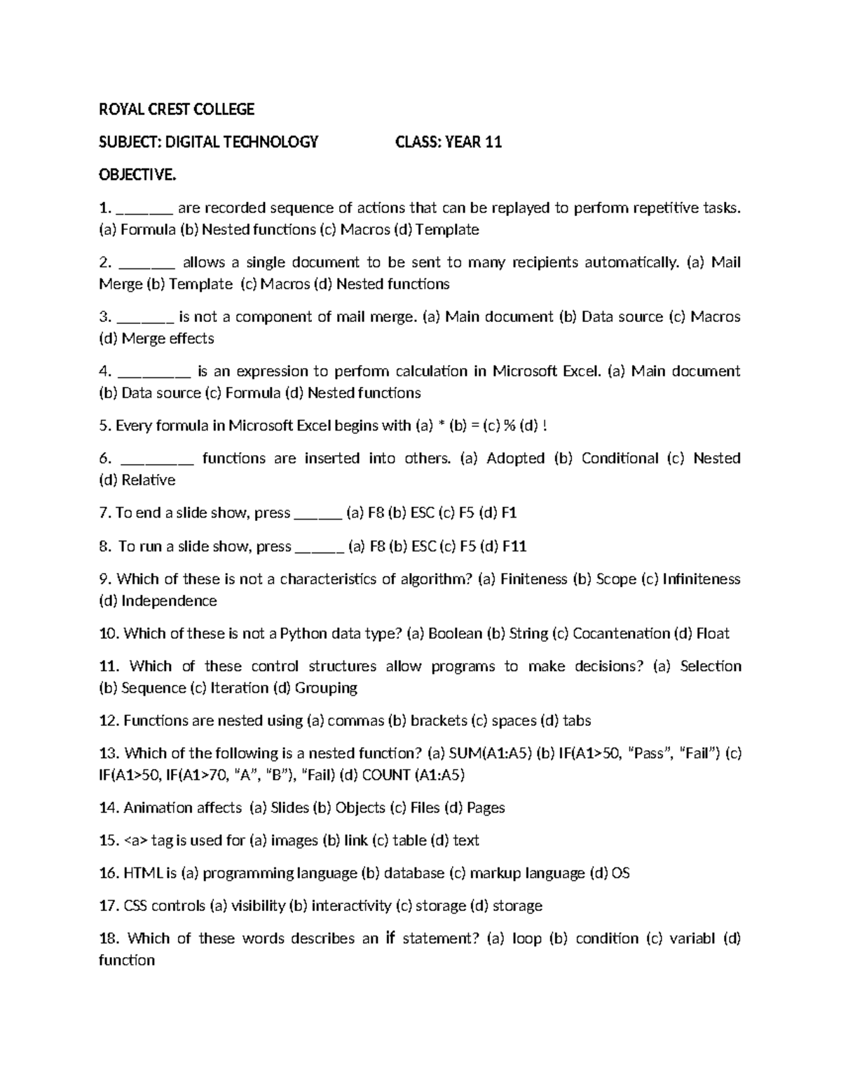 Dtech YR 11 - Digital Technology Study Guide and Notes - Studocu