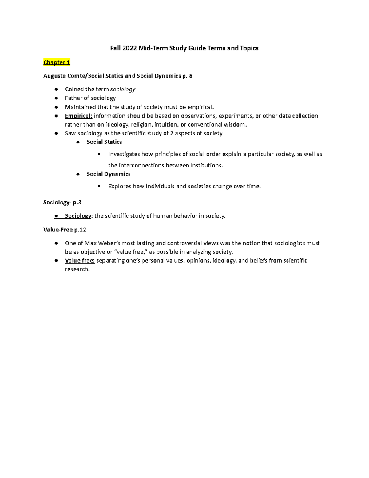 Sociology 101 Midterm Review: Key Terms & Concepts - Studocu