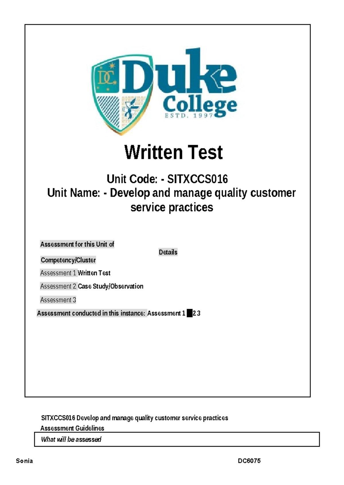 SITXCCS016 Develop & Manage Quality Customer Service Practices ...