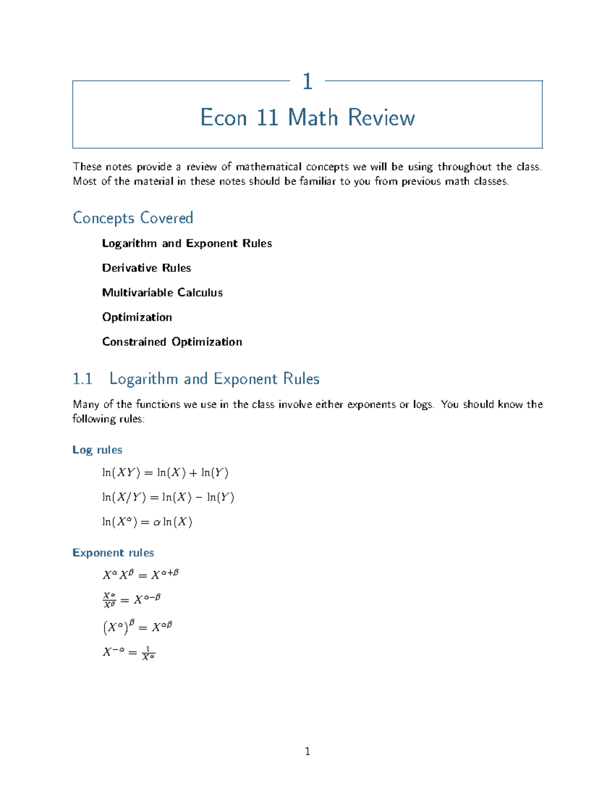 Math Review Econ 11 - 1 Econ 11 Math Review These notes provide a ...