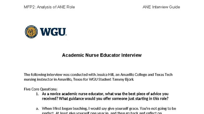 ANE C918 Academic Nurse Educator Interview Insights and Guidance - Studocu