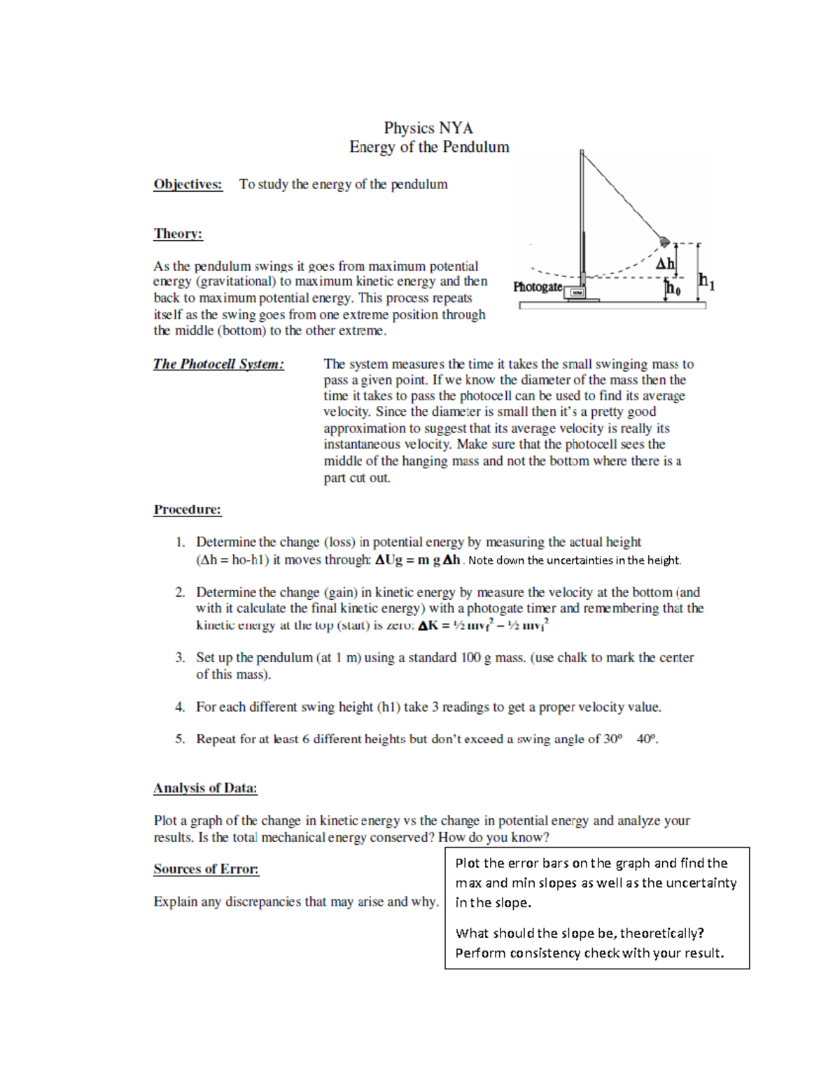 Lab Report on Energy Pendulum - Uncertainty Analysis & Findings - Studocu