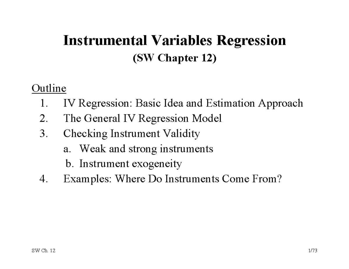 SW3U Ch12 - IV Regression Lecture Notes: Key Concepts & Applications ...