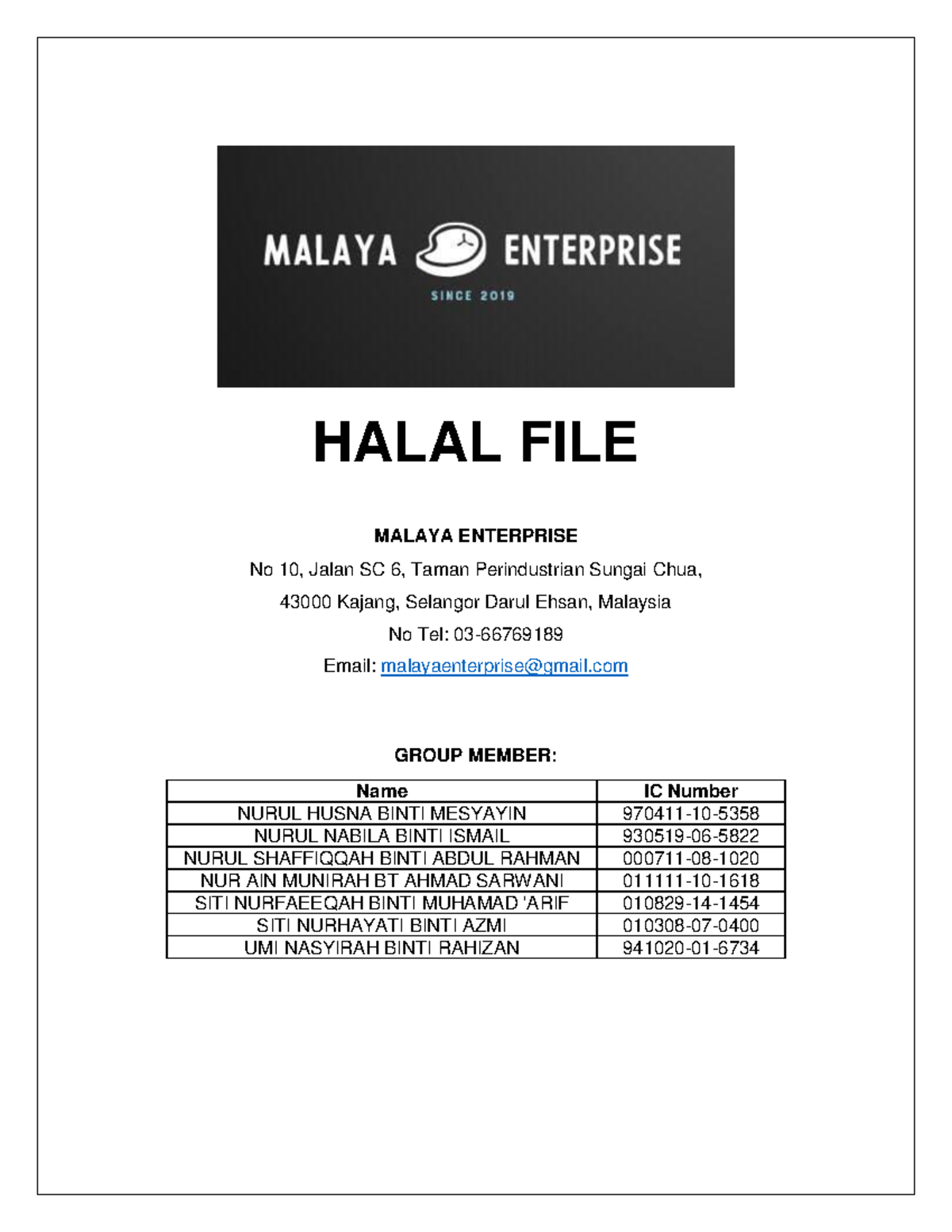Halal Certification Documentation for Malaya Enterprise - Document Preview