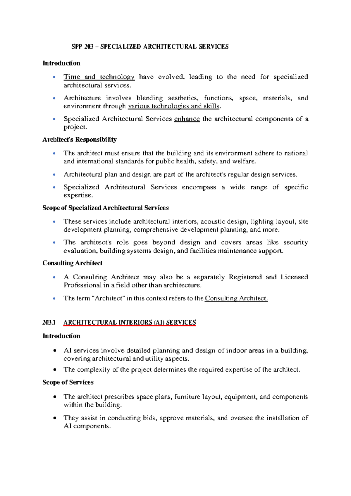 SPP 203-204 A & B: Specialized Architectural & Construction Services ...