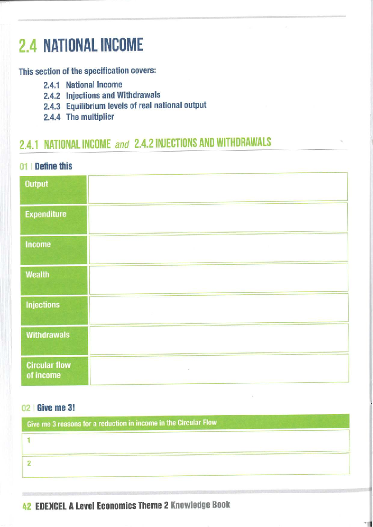 EDEXCEL A Level Economics Theme 2: National Income & Circular Flow ...