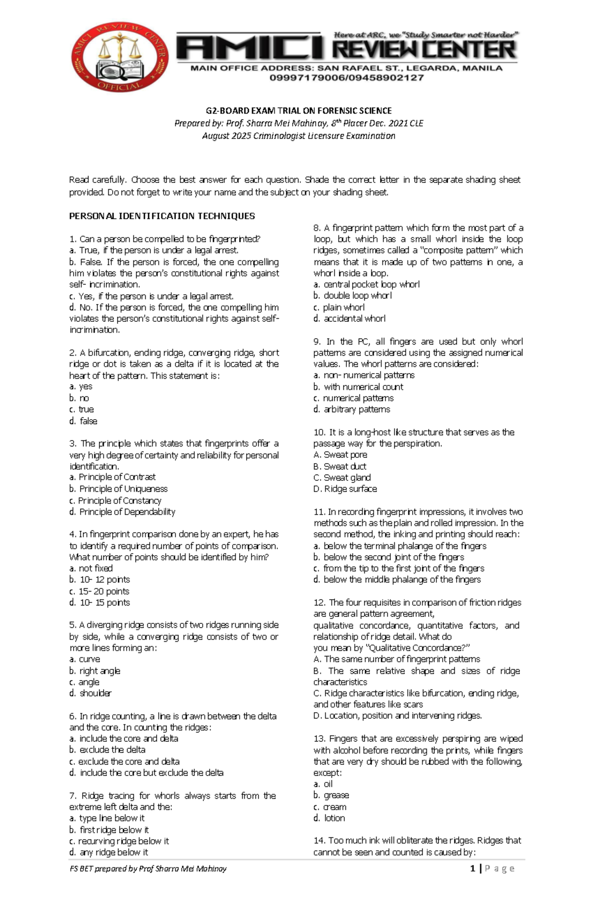 G2-AUG2025 FS-BET: Forensic Science Exam Trial Questions - Studocu