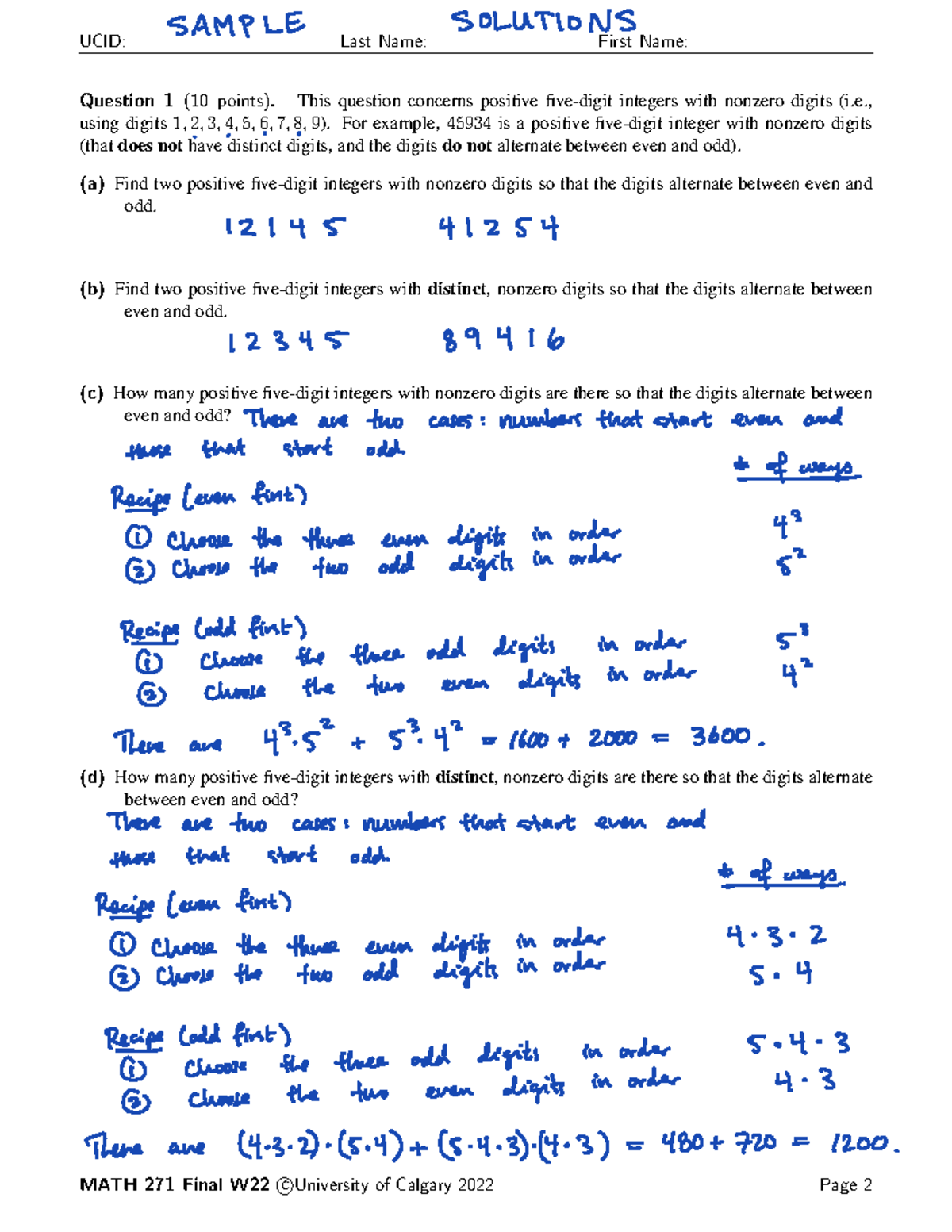 271 W22 Final Exam Solutions: Positive Integers & Set Functions - Studocu