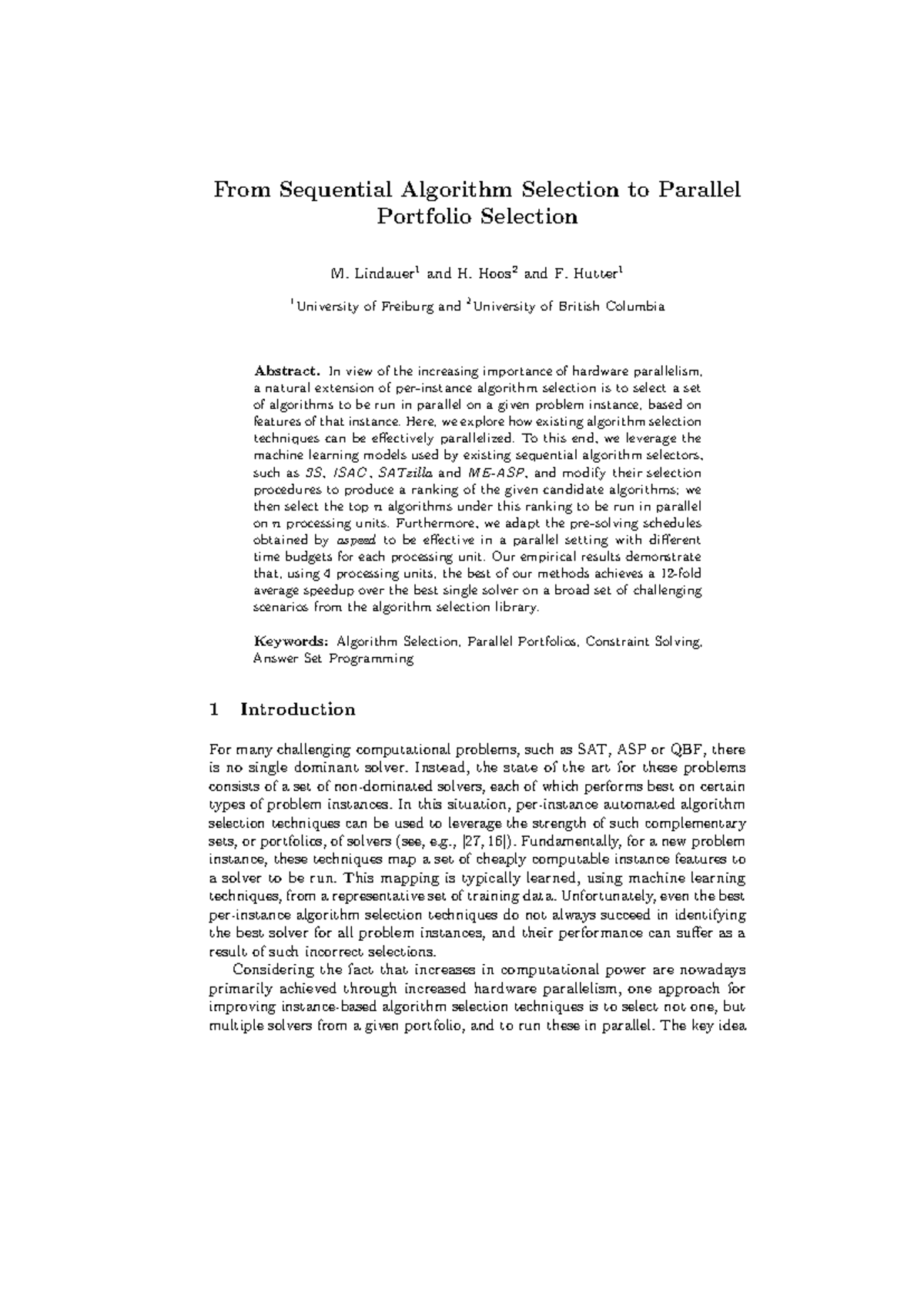 Parallel Portfolio Selection: Extending Algorithm Selection Approaches ...