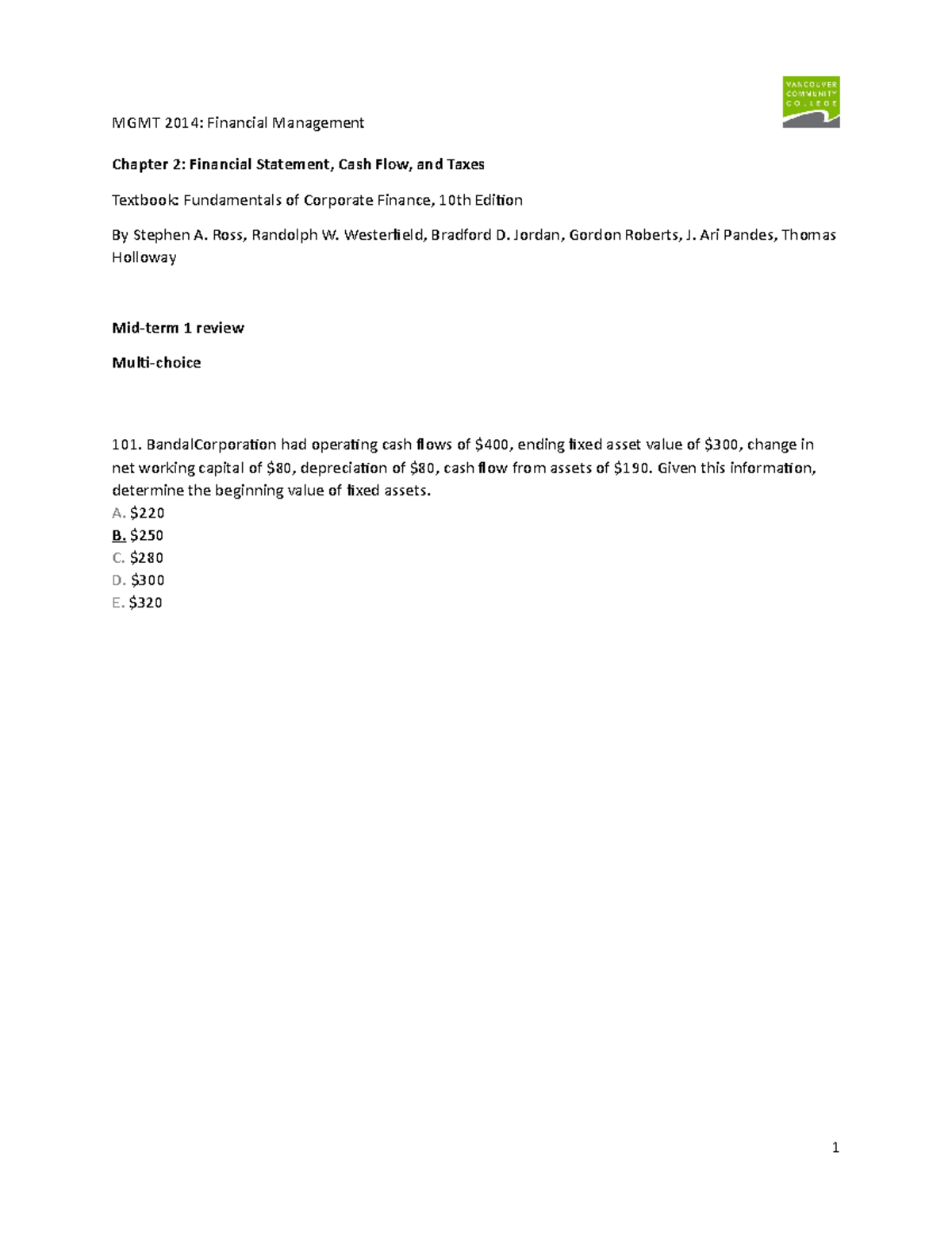 FIN - Chapter 2 Midterm Review Questions and Answers - Studocu