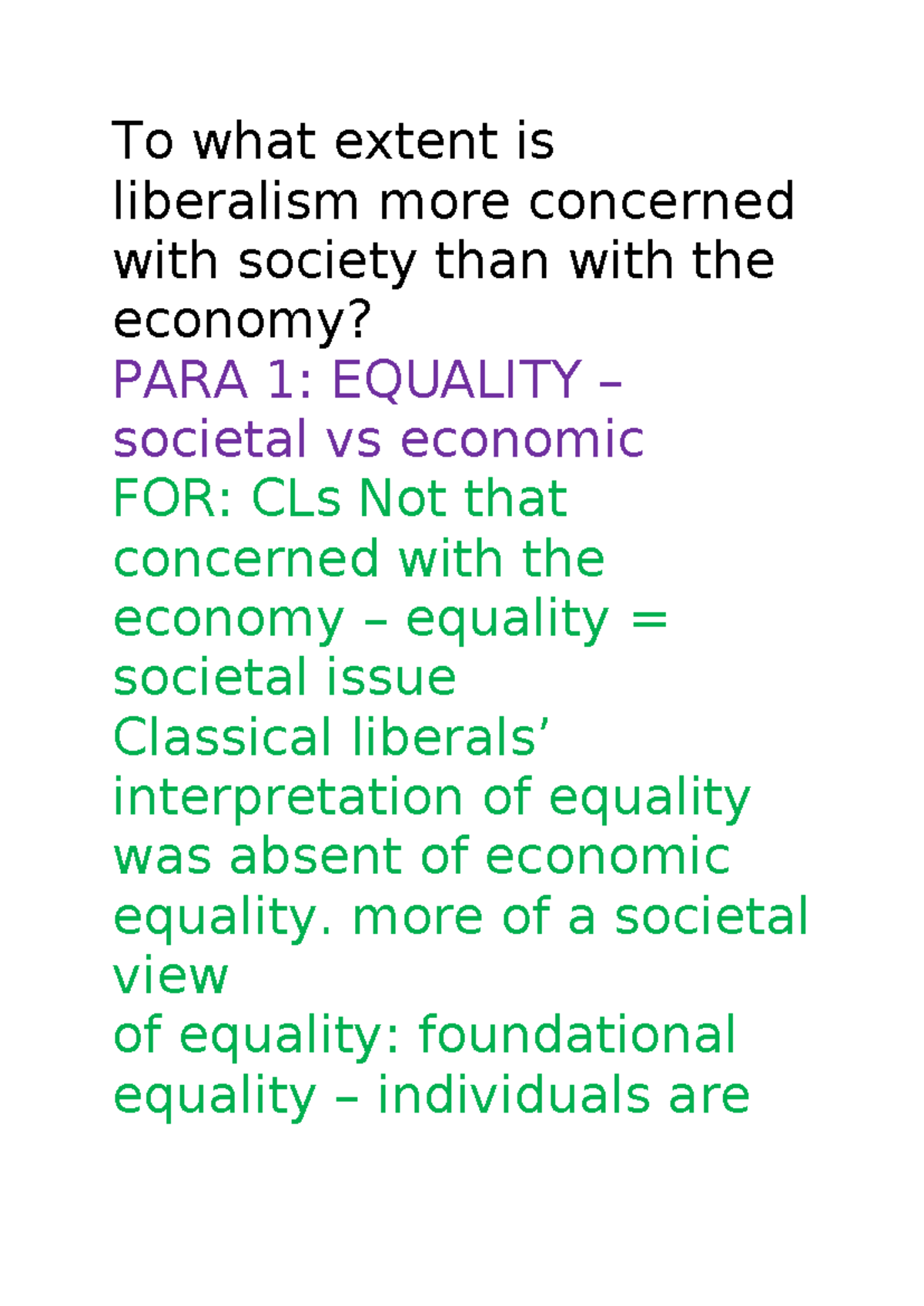Liberalism's Focus: Society vs. Economy in Political Thought (POL 101 ...