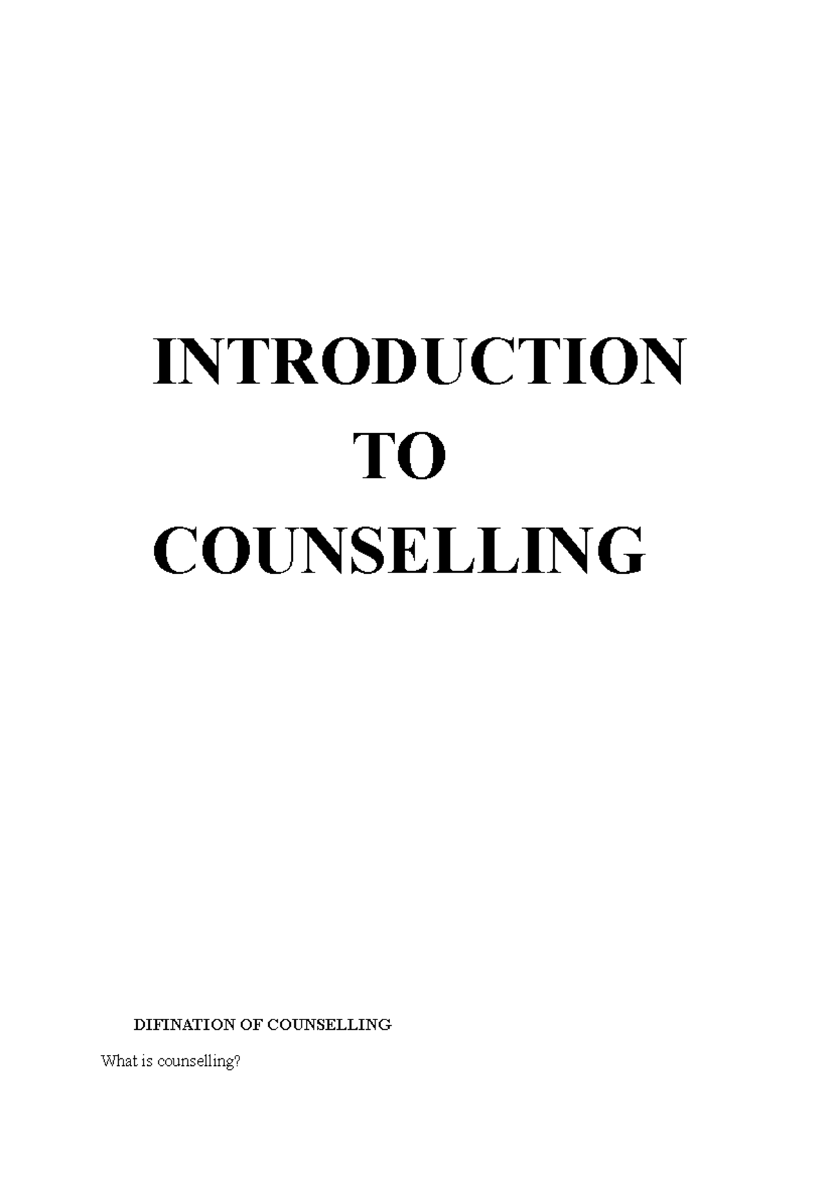 Introduction to Counselling: Key Concepts and Processes - Studocu