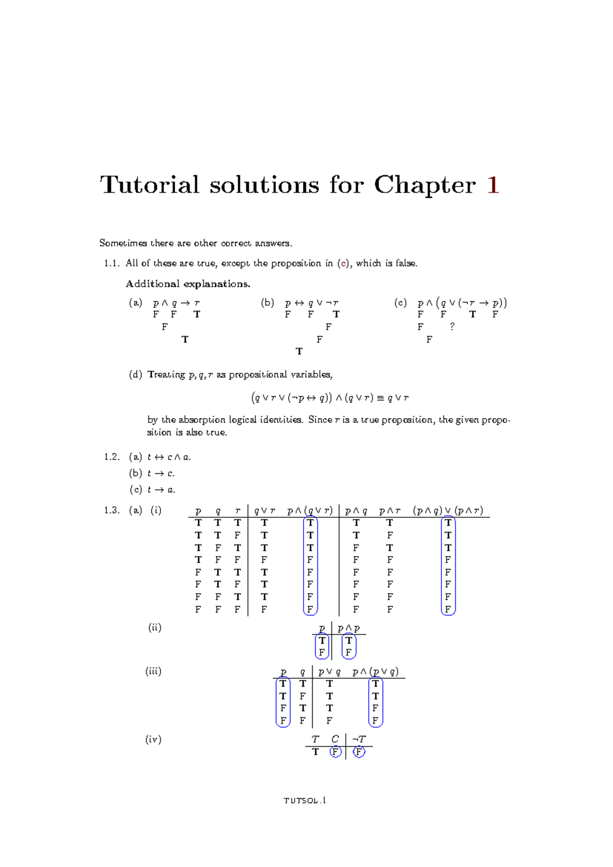 Tutorial Solutions for Chapter 1 - Propositional Logic (1-proplog ...