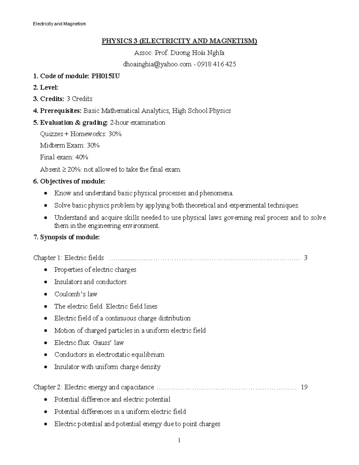 Electricity & Magnetism Lecture Notes PHYSICS 3 (PH015IU) - Studocu