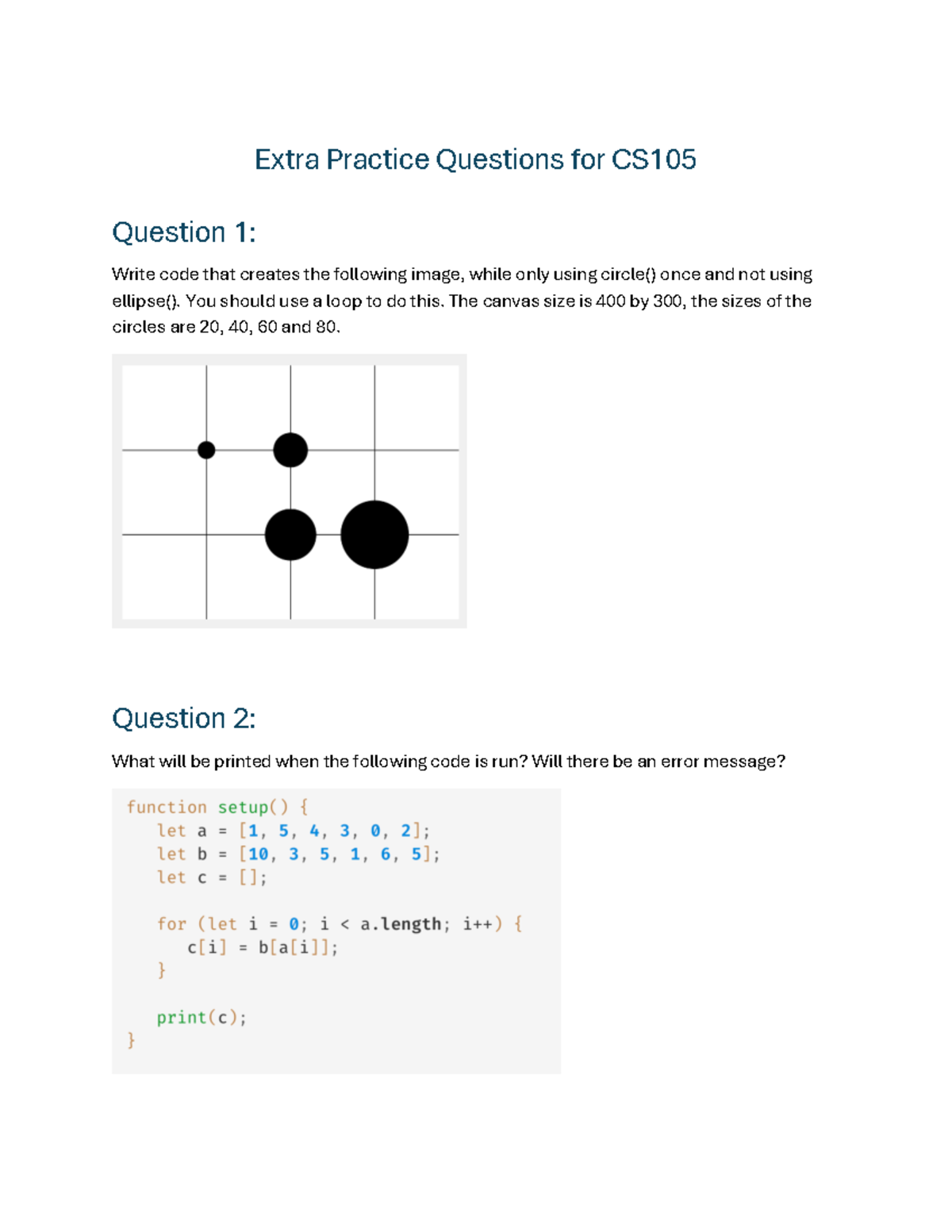 CS105 Final Exam Practice Questions and Coding Challenges - Studocu