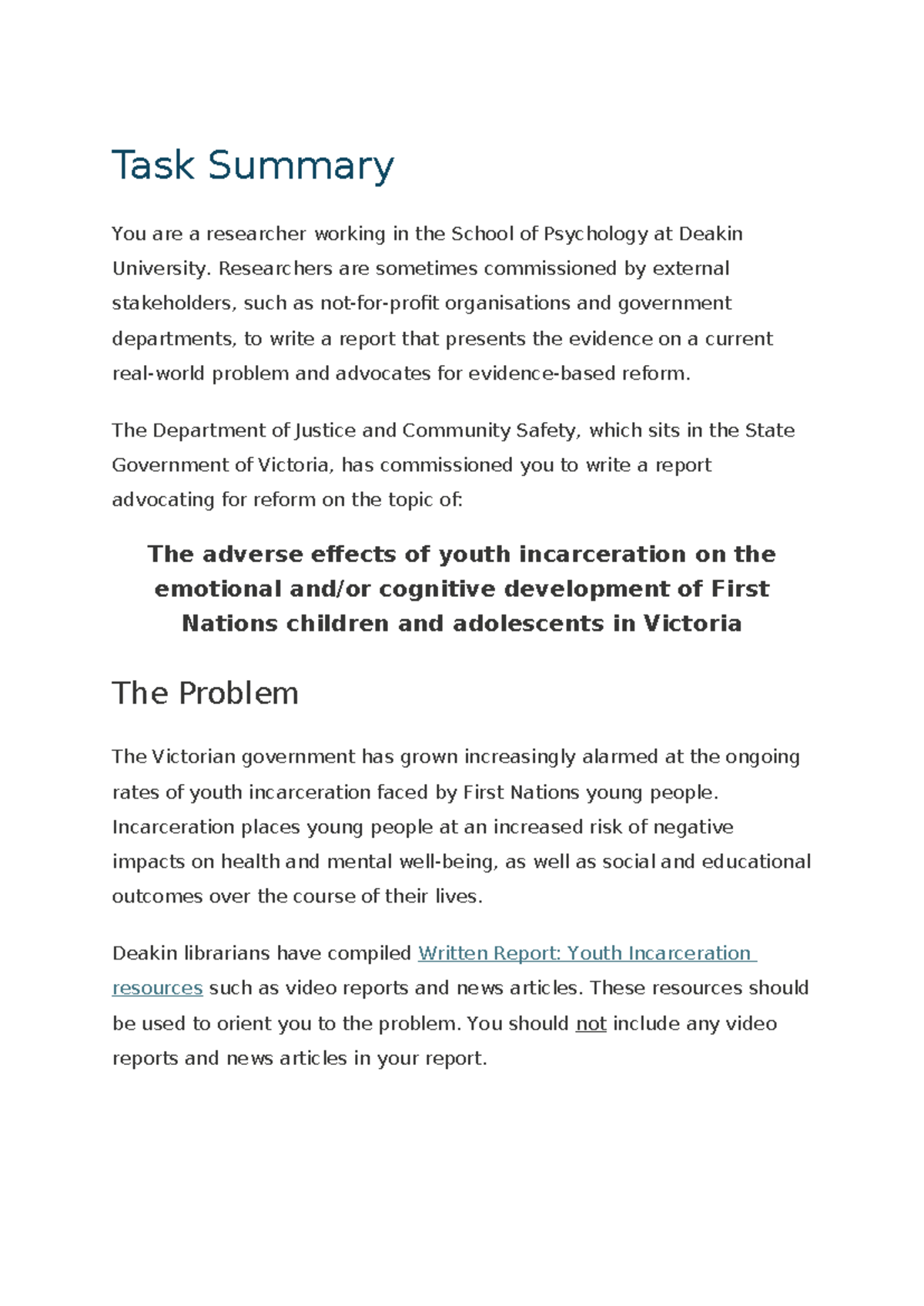 Assessment Task 2 BRIEF - Task Summary You are a researcher working in ...