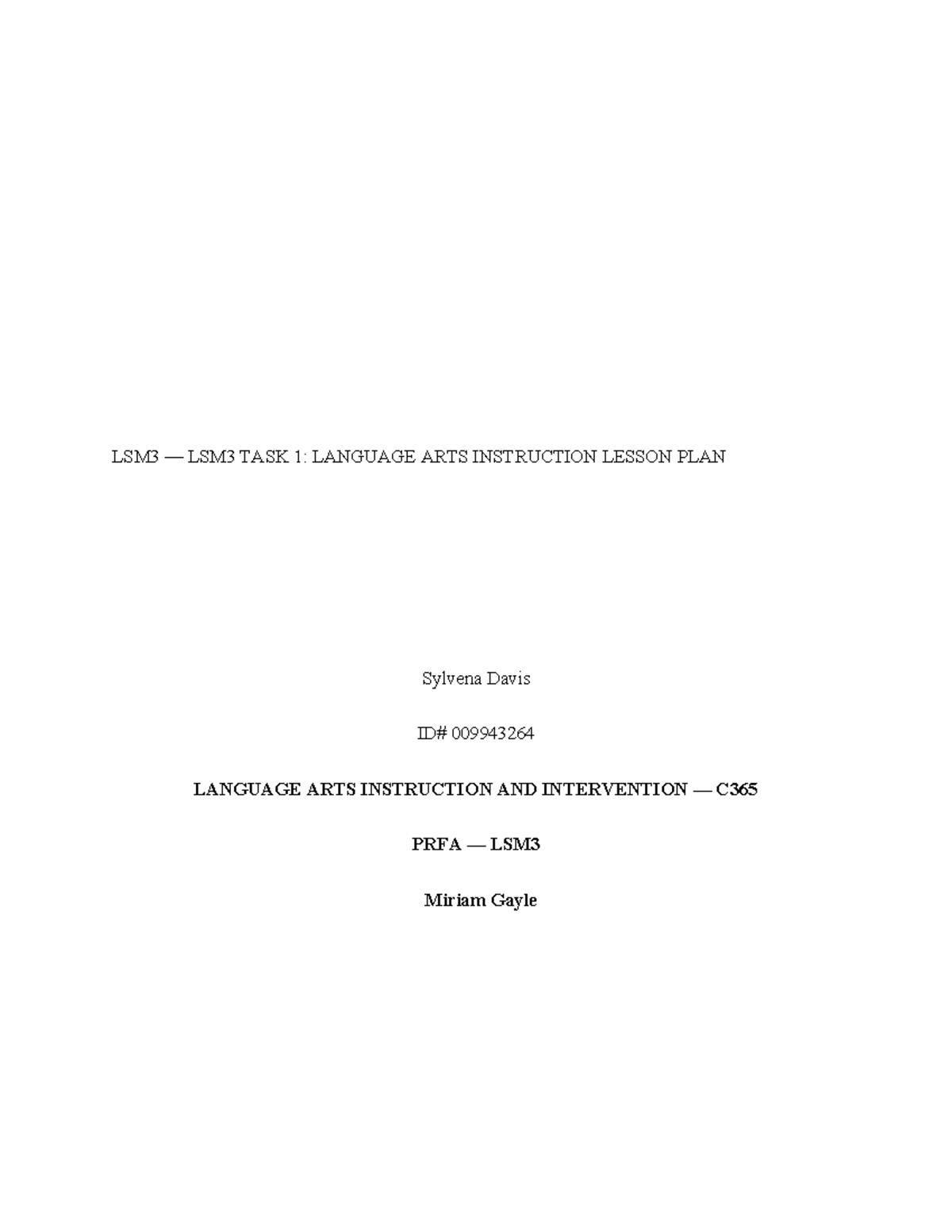 LSM3 C365 Language Arts Instruction Lesson Plan: Brainstorming ...