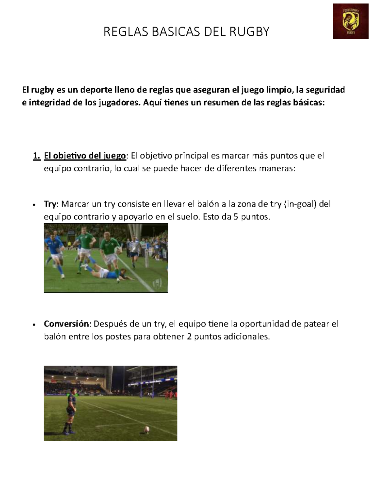 Reglas Básicas del Rugby: Resumen y Faltas Comunes - Studocu