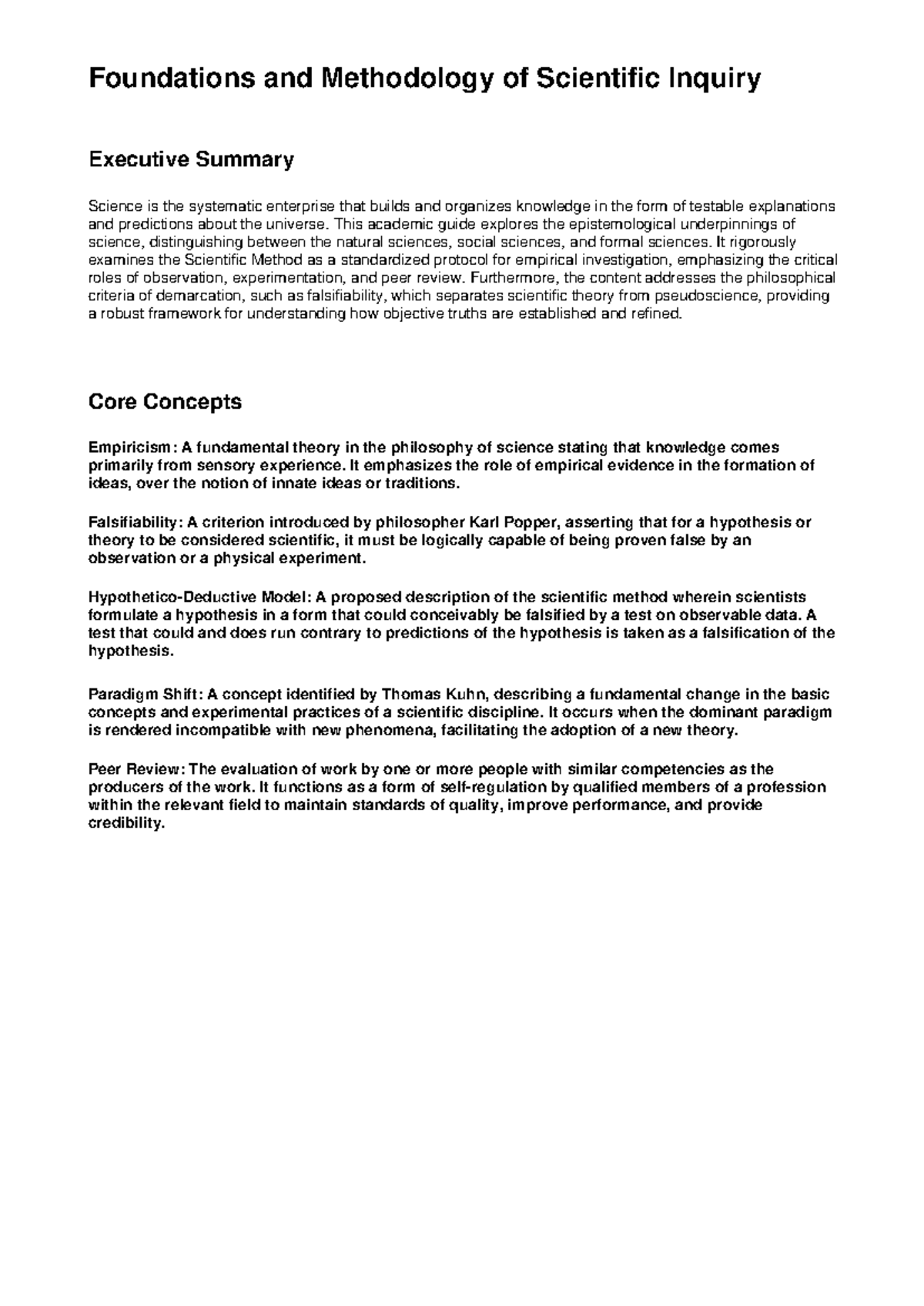 Foundations & Methodology of Scientific Inquiry: Executive Summary ...