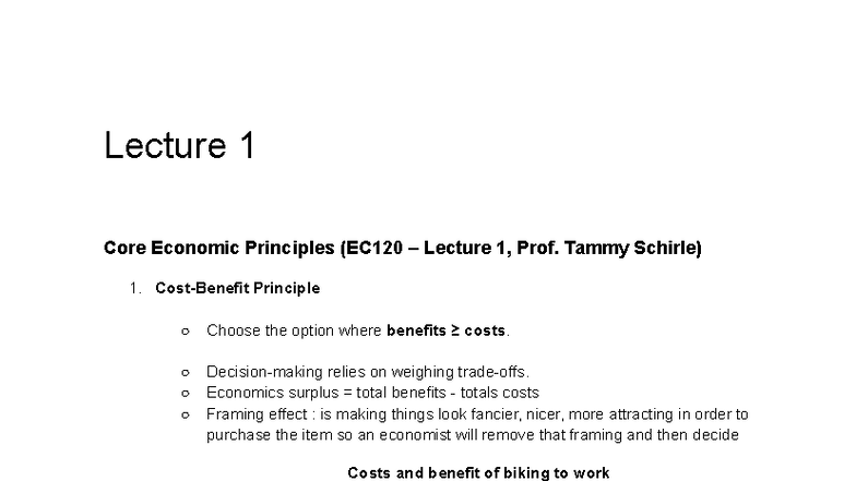 Lecture 1: Core Economic Principles Overview (EC120, Prof. Tammy ...