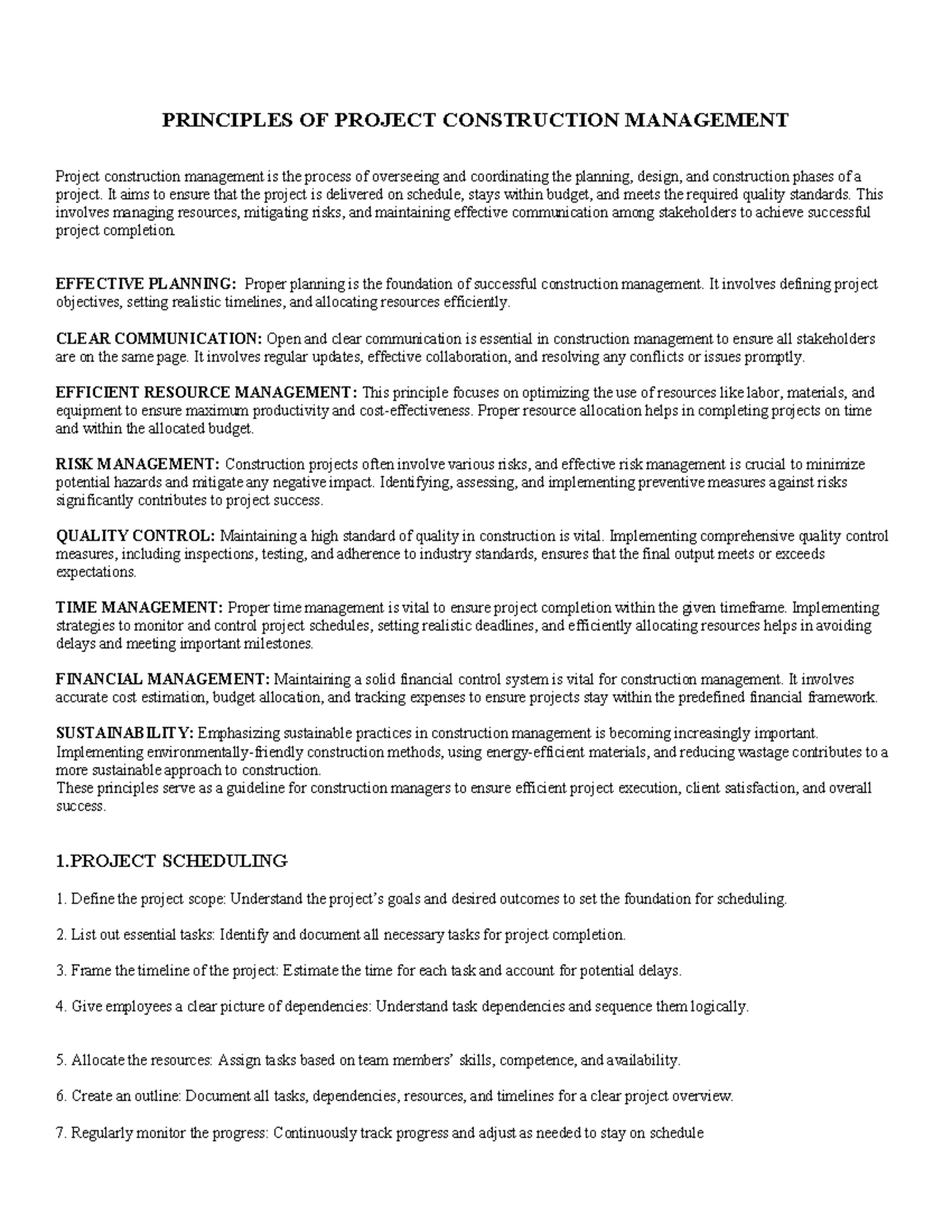 Principles of Project Construction Management (PCM) Overview - Studocu