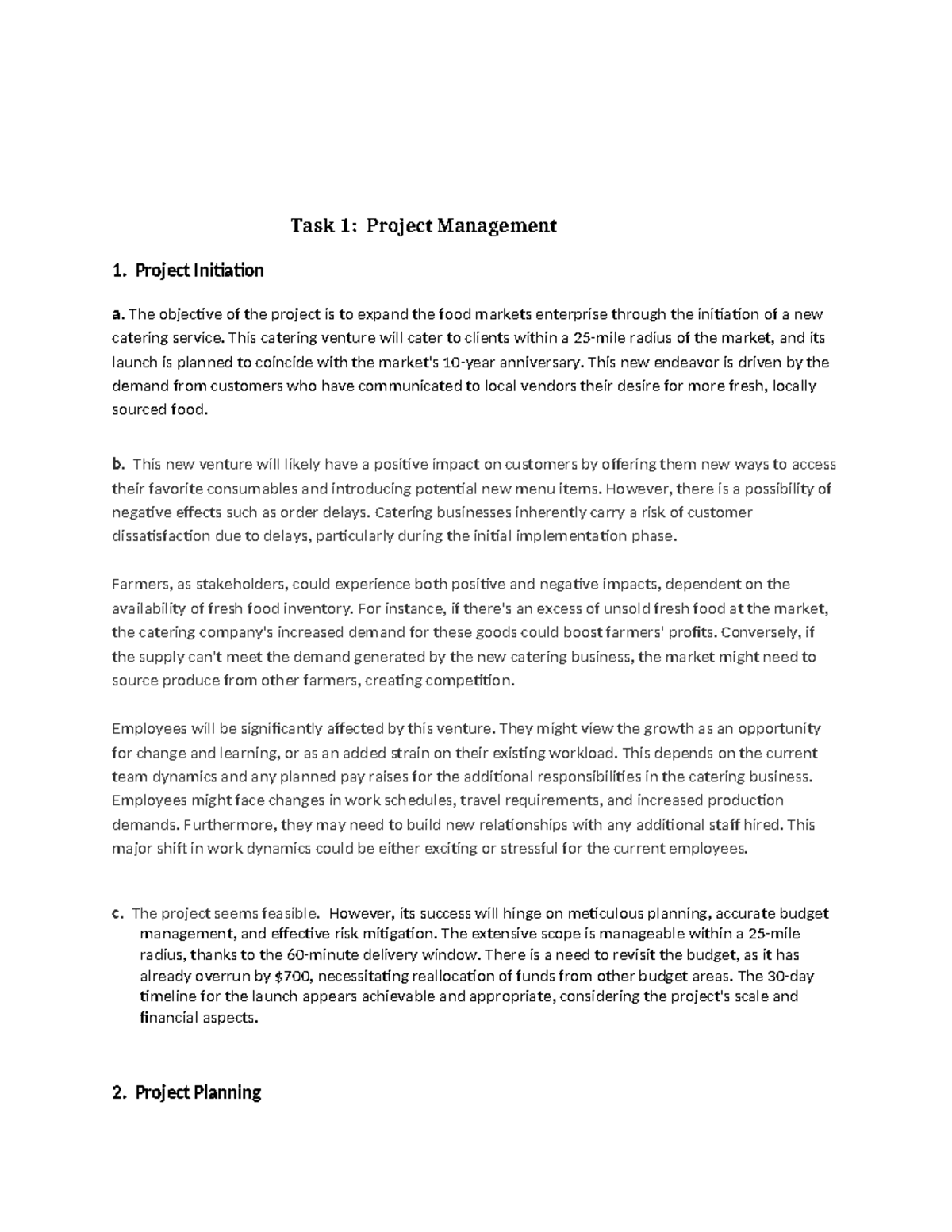 D079 - RNM1 Task 1: Effective Management of Catering Project - Studocu