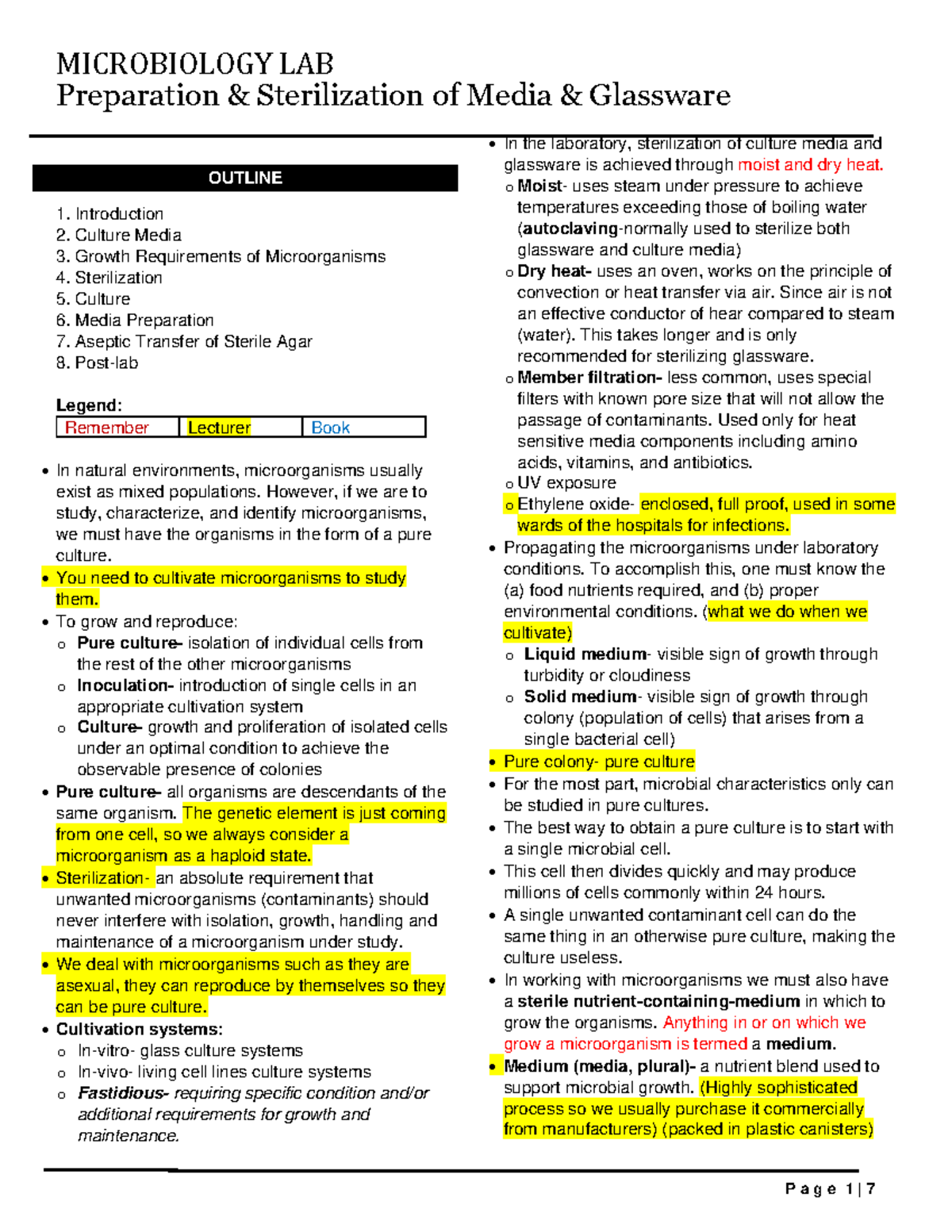 Bio425L Module 2: Notes on Preparation & Sterilization Techniques - Studocu