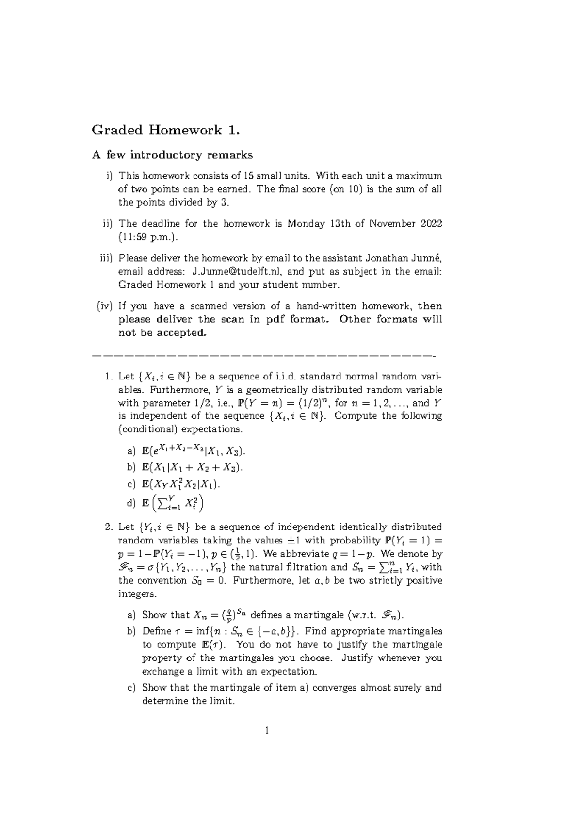 Graded Homework I (2023) - Probability & Martingale Theory Tasks ...