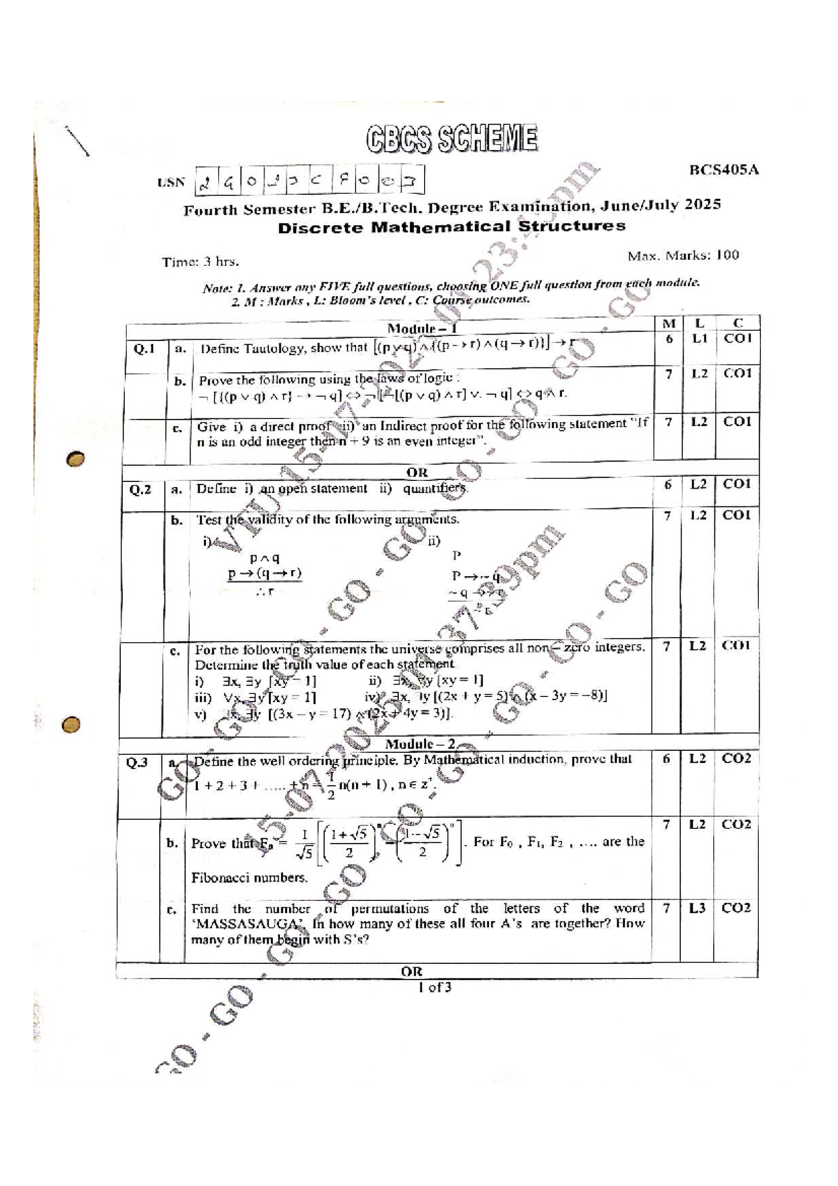 BCS405A Fourth Semester Discrete Mathematics Exam 2025 Solutions - Studocu